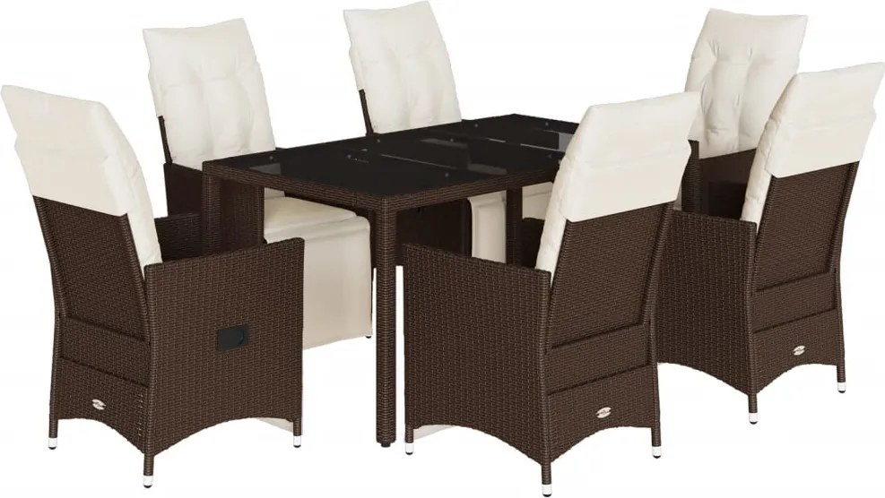 vidaXL 7 részes barna polyrattan kerti bisztrógarnitúra párnákkal
