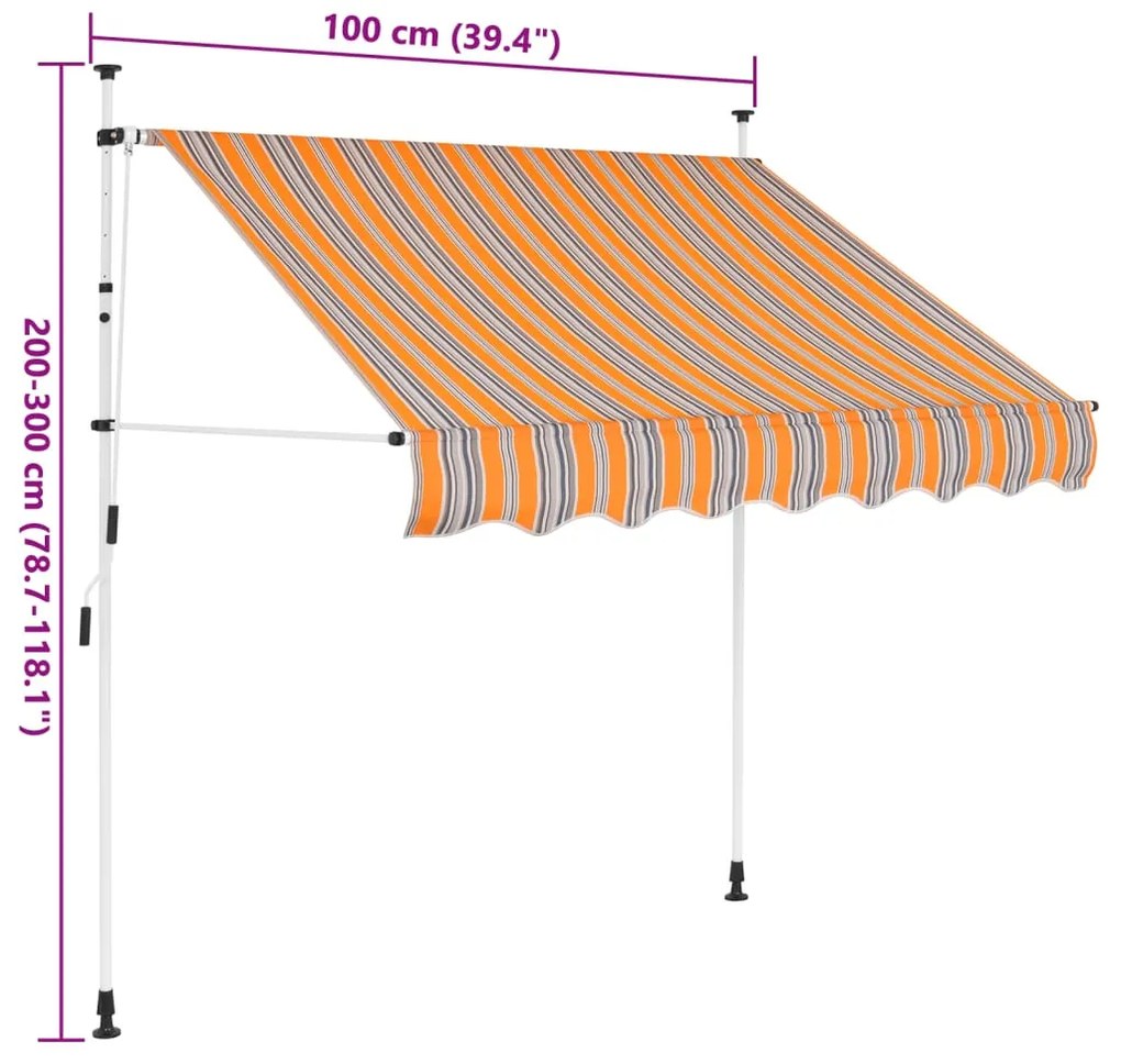 sárga és kék csíkos kézzel feltekerhető napellenző 100 cm
