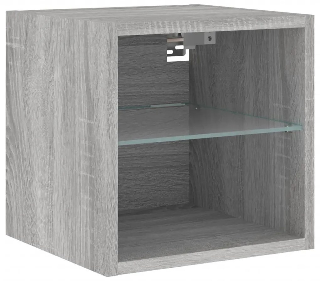 8 darab szürke sonoma színű szerelt fa fali TV-bútor LED-del