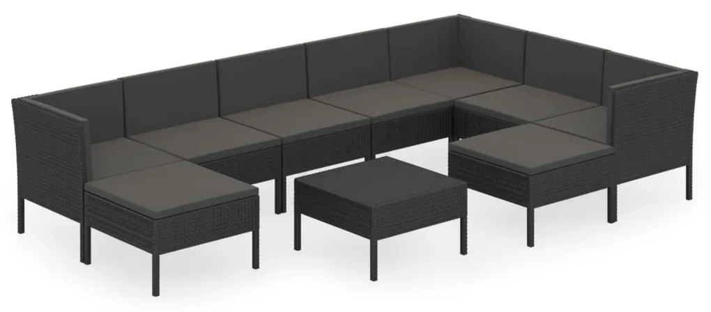 vidaXL 10 részes fekete polyrattan kerti ülőgarnitúra párnákkal