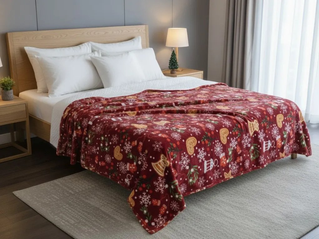 Karácsonyi mikroplüss pléd GINGERBREAD HEART, piros Méret: 160 x 200 cm