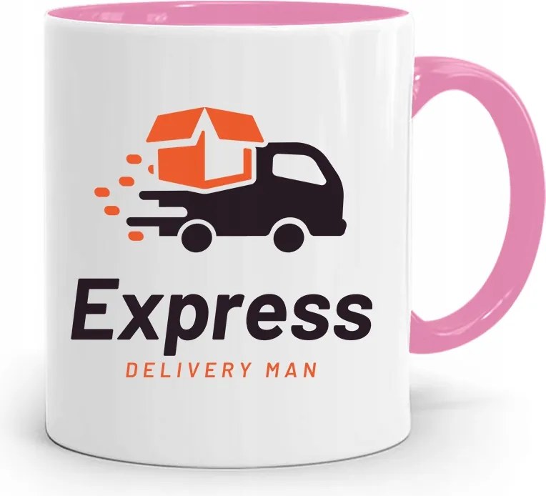 Rózsaszín Bögre Futárnak Express Delivery Man fényképes nyomtatással