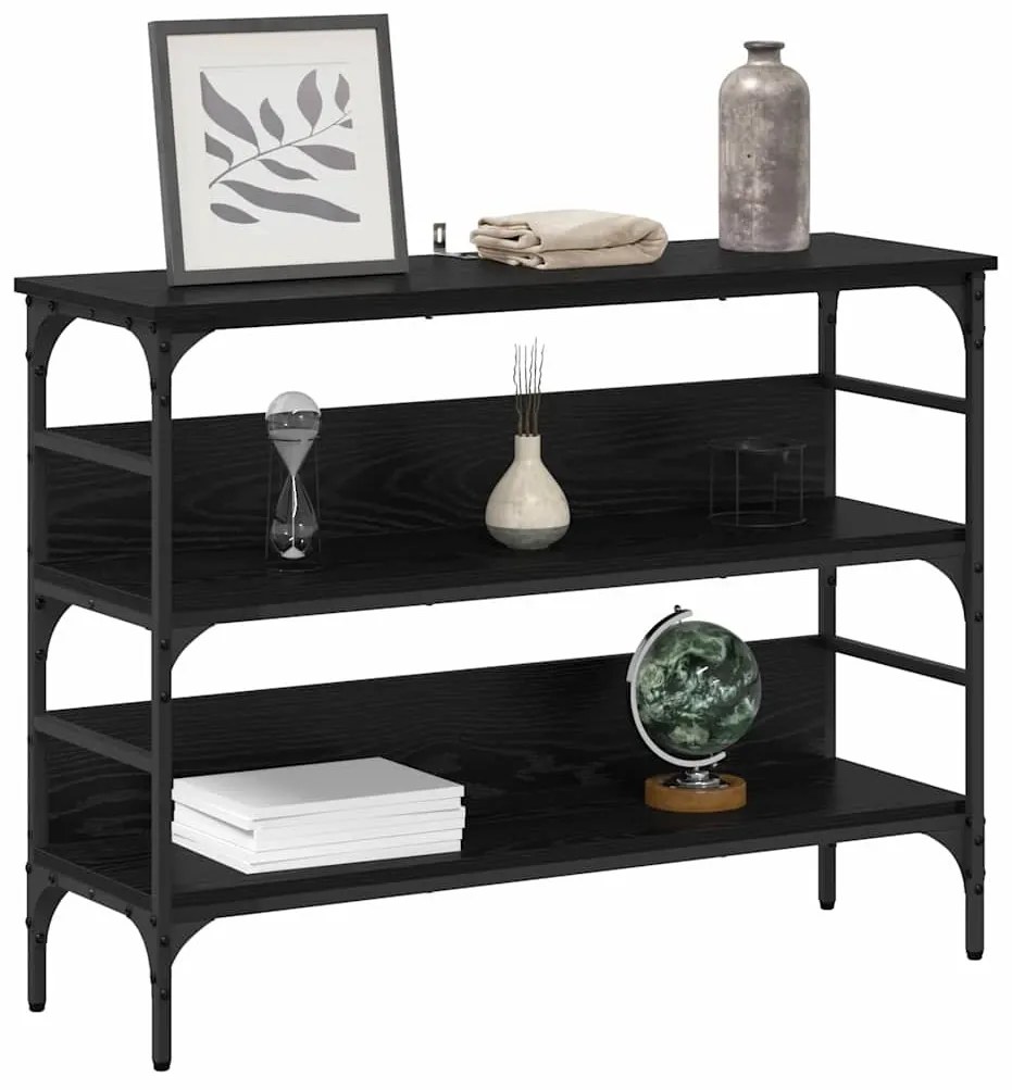 Konzolasztal polcokkal Musta tammi 100 x 32 x 75 cm Faanyag