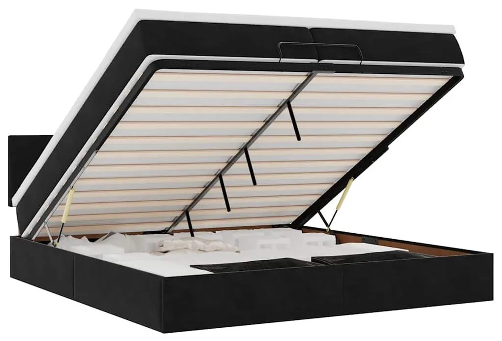 Ottomán ágykeret matraccal fekete 200x200 cm bársony