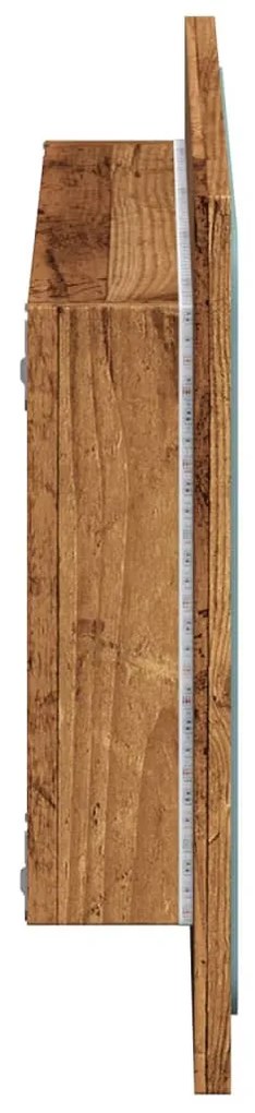 antik fa színű fürdőszobatükör LED-világítással 60x8,5x38 cm