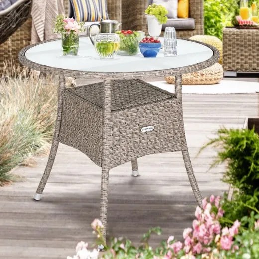 Deuba Rattan asztal Ø80 cm - krémszínű
