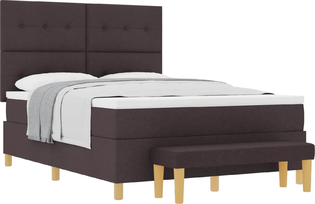 vidaXL Boxrugós ágy matracmal sötétbarna 140 x 190 cm szövet