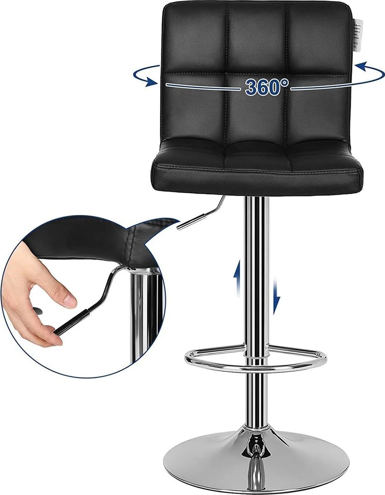 Bárszék szett 2 db-os, állítható magasság, szintetikus bőr, fekete