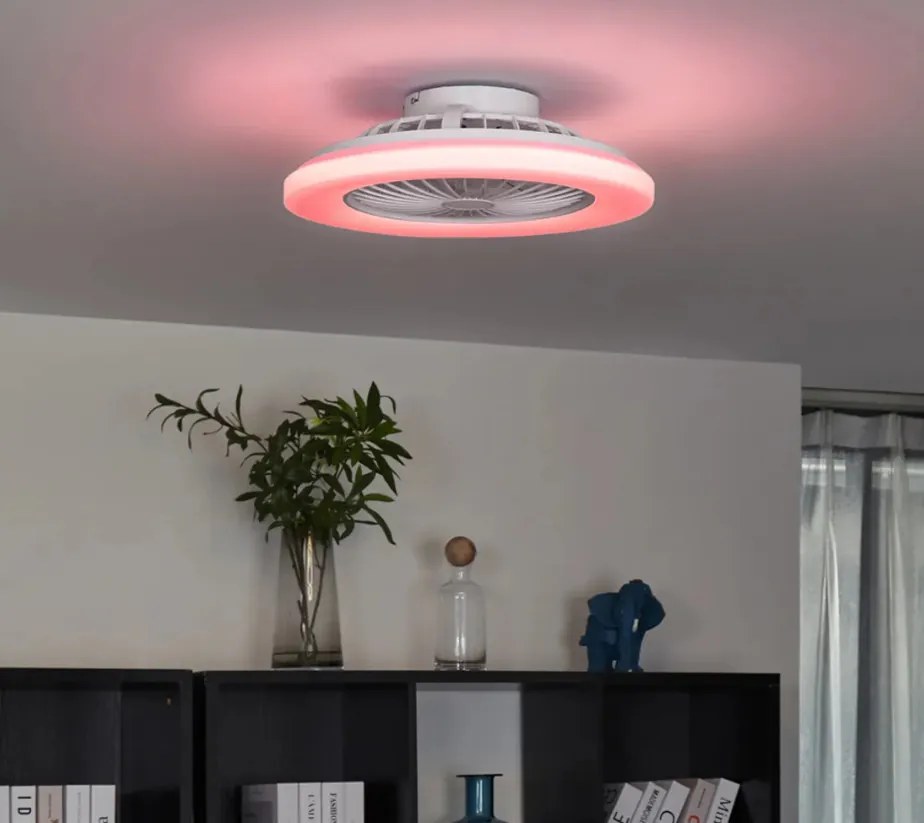 Mennyezeti ventilátor fehér,LED-del, dimmelhető RGB-vel és távirányítóval (48,5CM)