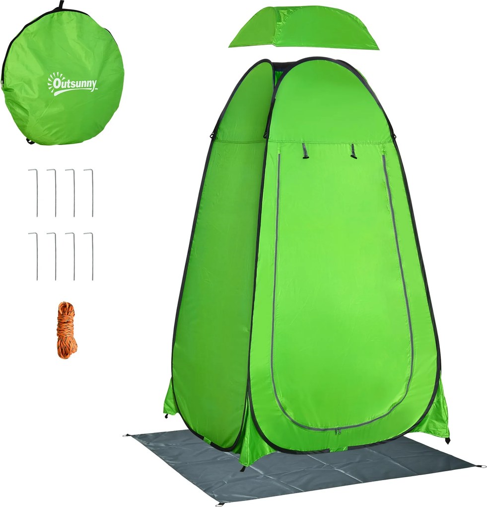 Outsunny Azonnal Felállítható Zuhanysátor, Hordozható Sátor 1 Kampós Zsebbel, Hordtásra Kész Tasakkal és UV 20+ Védelemmel 126x124x189 cm Zöld | Aosom