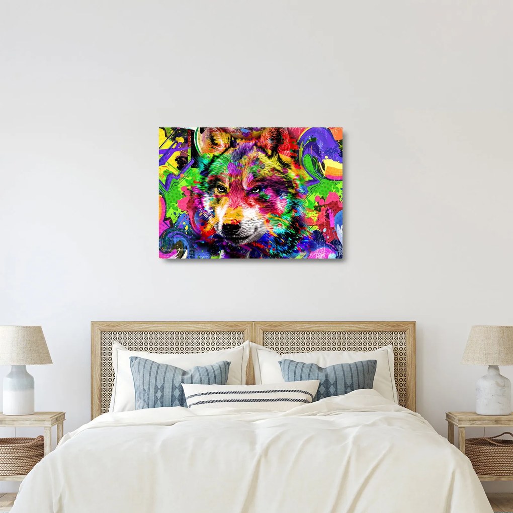 Üveg kép - Farkas graffitivel (70x50 cm)