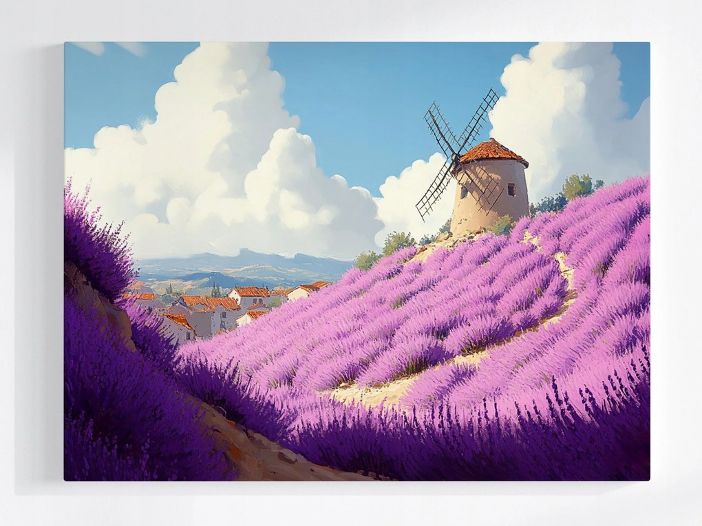 Poszter Franciaország Provence Szélmalom Levendula Hegyek Nyár 80x60