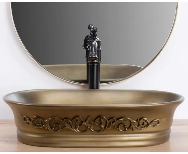 REA-U3305 - Munkalapra szerelhető mosdó WILMA RUSTIC 38x55 cm kerámia/rézszínű