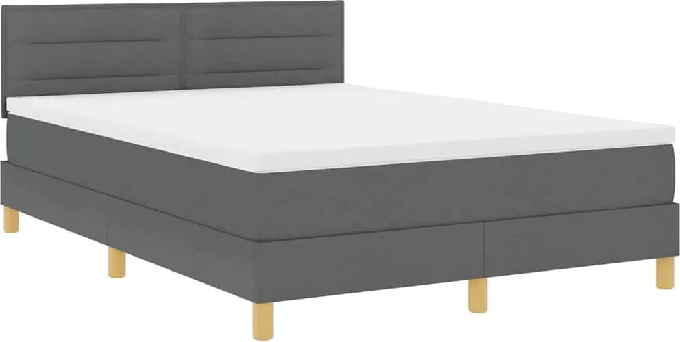vidaXL LED Box Spring Ágy matracmal Sötétszürke 140 x 190 cm szövet