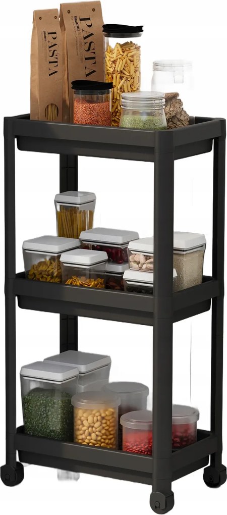 Szürke 3 Szintes Fürdőszobai, Konyhai Polc Kerekekkel 36x23x71 Opa