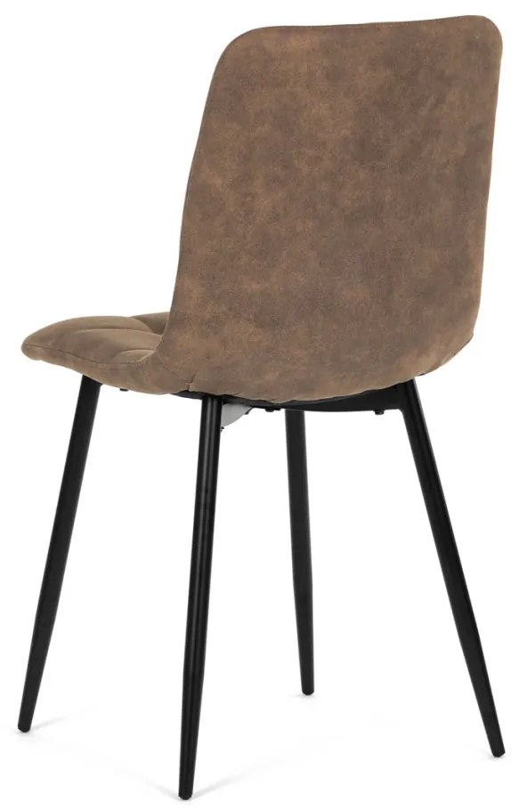 Scaun de sufragerie, material vintage maro, picioare metalice negre