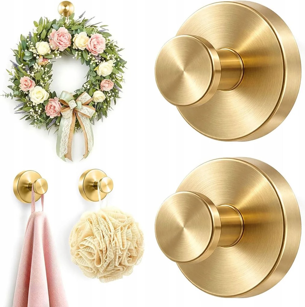 Fürdőszobai akasztó kerek arany tapadókorongos 5 kg fürdőszobákba és konyhákba 2db