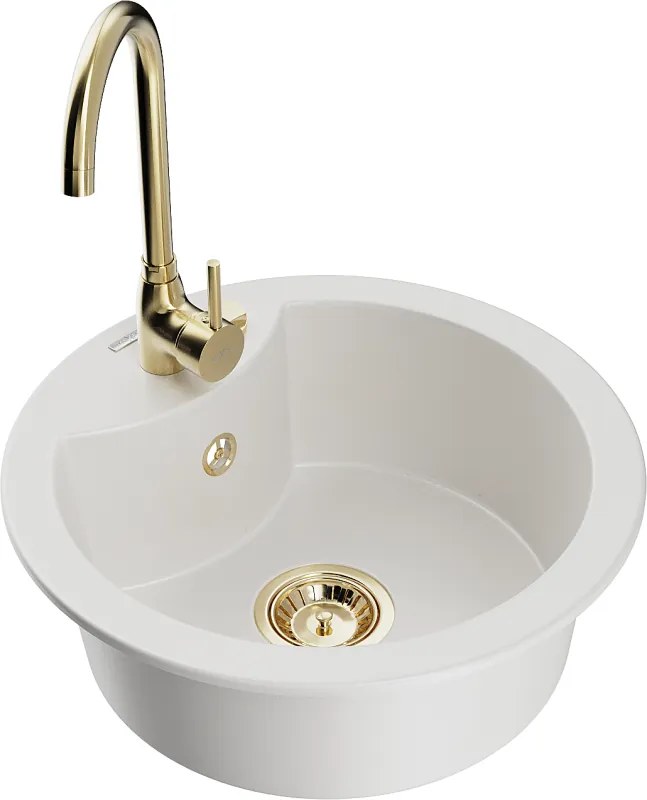 Mexen Diego egymedencés gránit mosogató Telma konyhai csapteleppel, fehér - 6512-20-670200-50