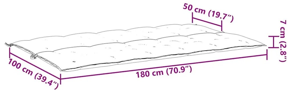 bézs oxford szövet kerti padpárna 180 x (50+50) x 7 cm