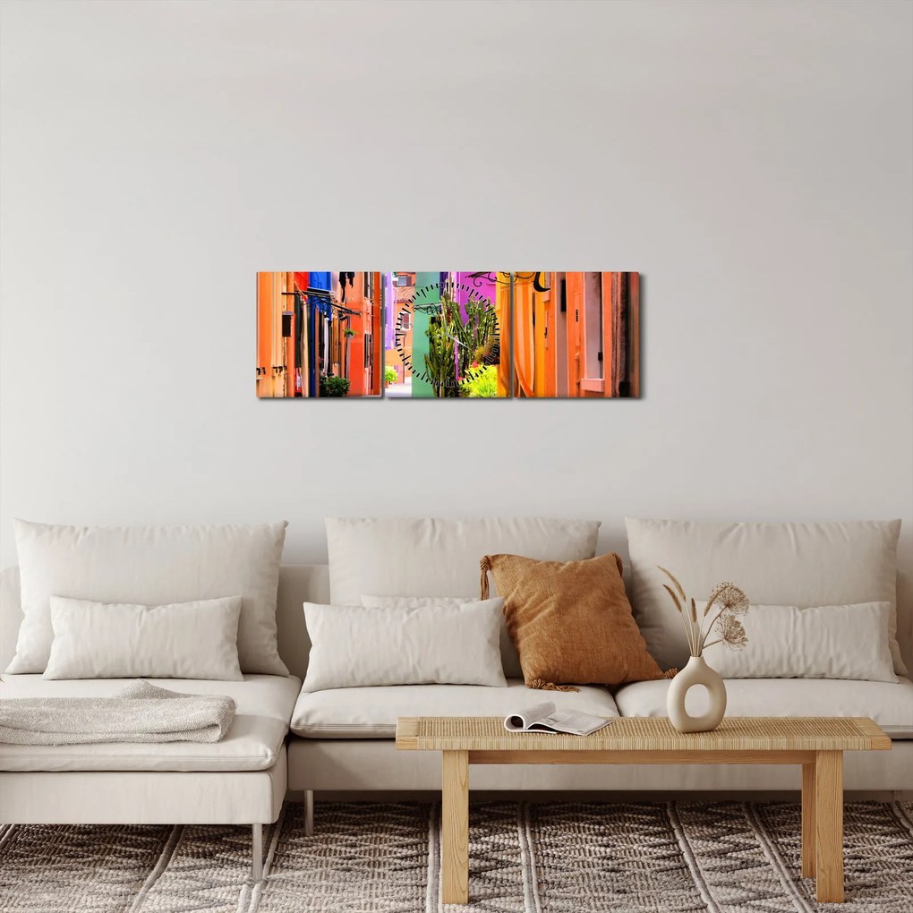 Színes olasz utca képe (órával) (90x30 cm)