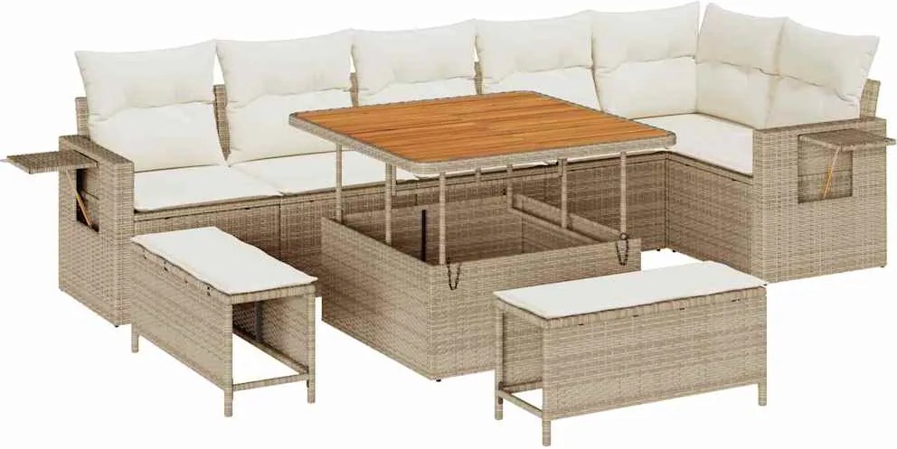 vidaXL Kerti Kanapé Szett párnával 11 pcs Beige és krém polirattan
