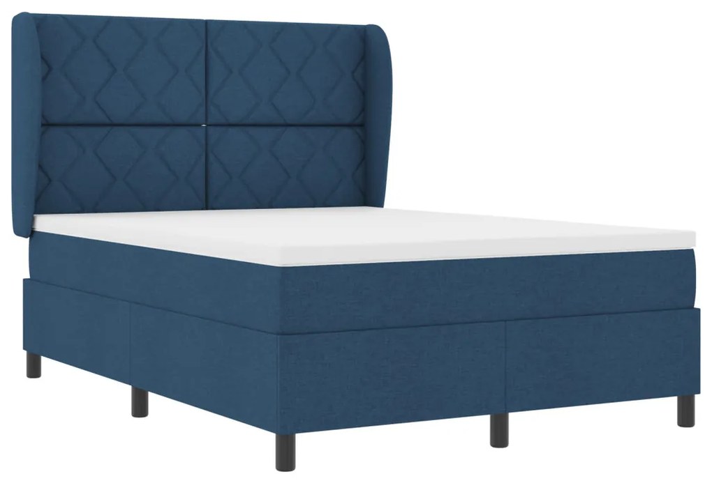 Boxspring Ágy Matraccal - Kék, 140x190 cm, Szövet