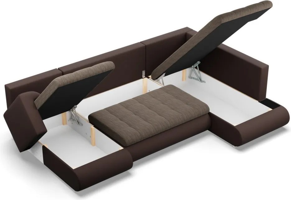 Tokio U sarokkanapé, 3 ágyneműtartóval, fonott + műbőr, jobboldali, barna