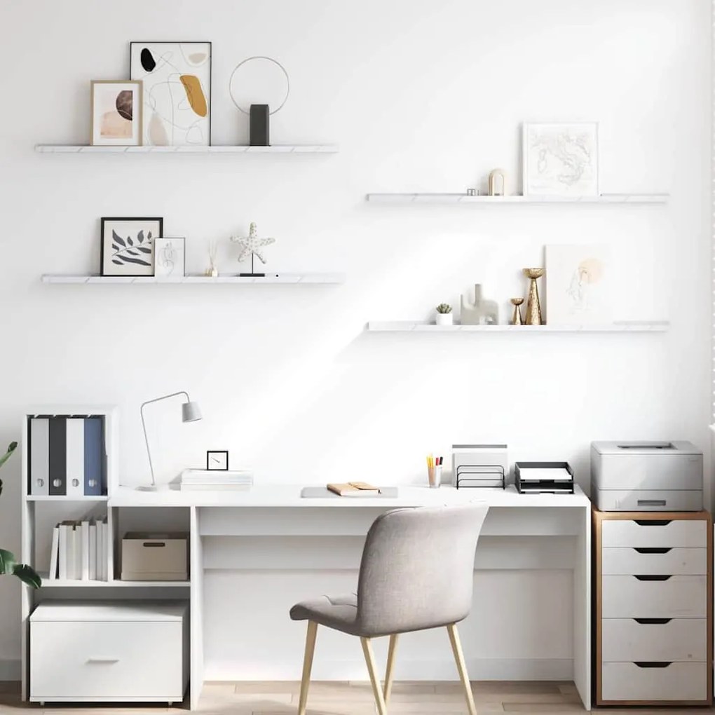 Falpolc polcokkal 4 pcs Fehér márvány 115 x 9 x 3 cm Faanyag