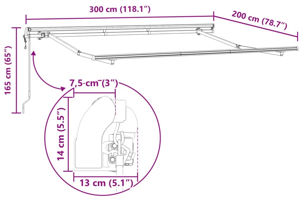 Elektromos Napernyő Váz Húzható 3x2 cm Fém