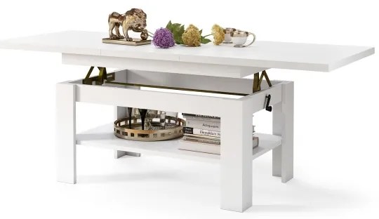 Bővíthető dohányzó- és étkezőasztal ROY, fehér, emelhető asztallappal