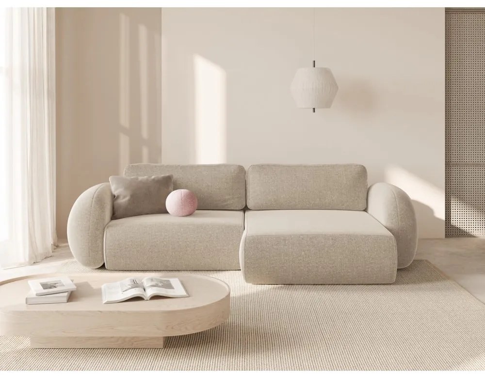 Bézs zsenília kinyitható-tárolóhelyes sarokkanapé Tonale – Cosmopolitan Design