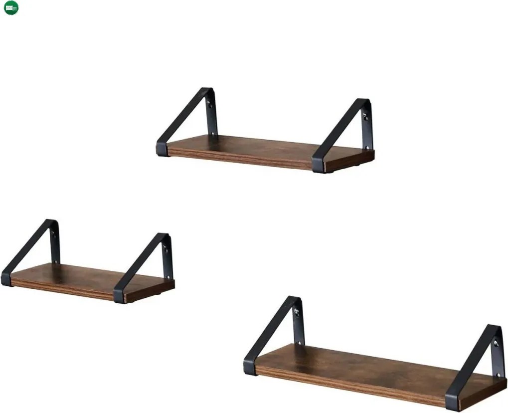 3 darabos fali polc szett, rusztikus barna 30/35/40cm