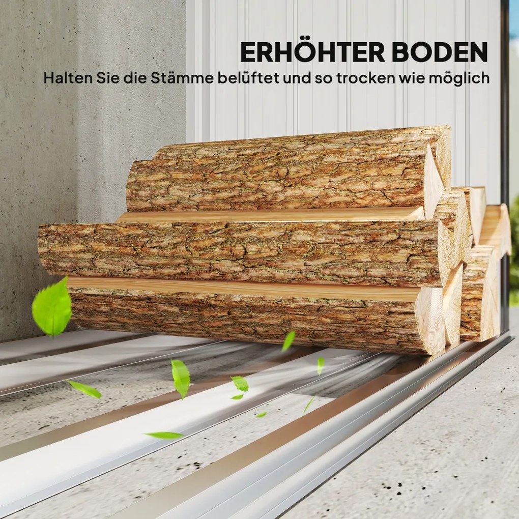 Outsunny tűzifatároló, acél, magasított padló, ferde tető, 213 x 66,5 x 150 cm, sötétszürke