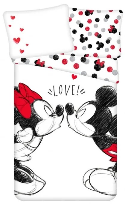 Gyerek ágynemű MICKEY & MINNIE KISS fehér Ágyneműhuzat mérete: 70 x 90 cm | 140 x 200 cm