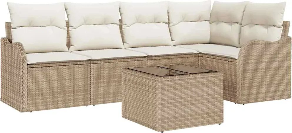 vidaXL Kerti Kanapé Szett párnával 6 pcs Bézs Poli rattan