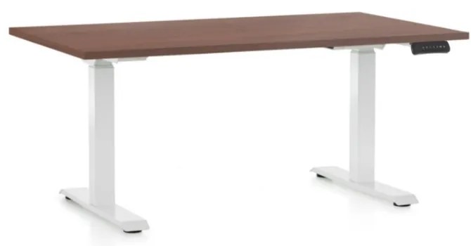 Állítható magasságú asztal OfficeTech C, 140 x 80 cm, fehér alap, dió