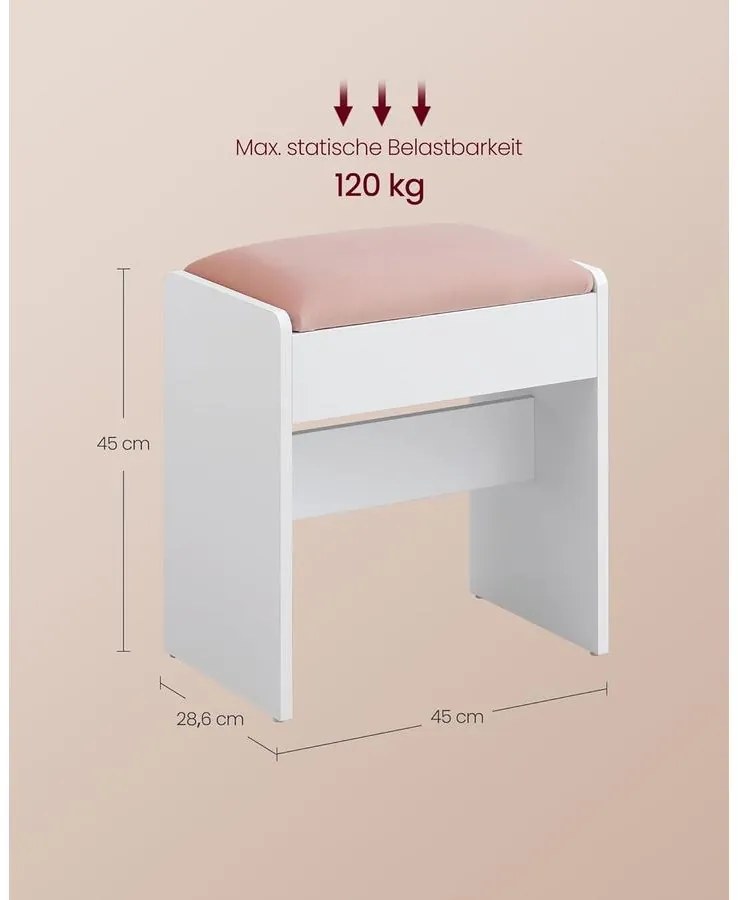Sminkasztalhoz való ülőke, mattfehér–pasztell rózsaszín