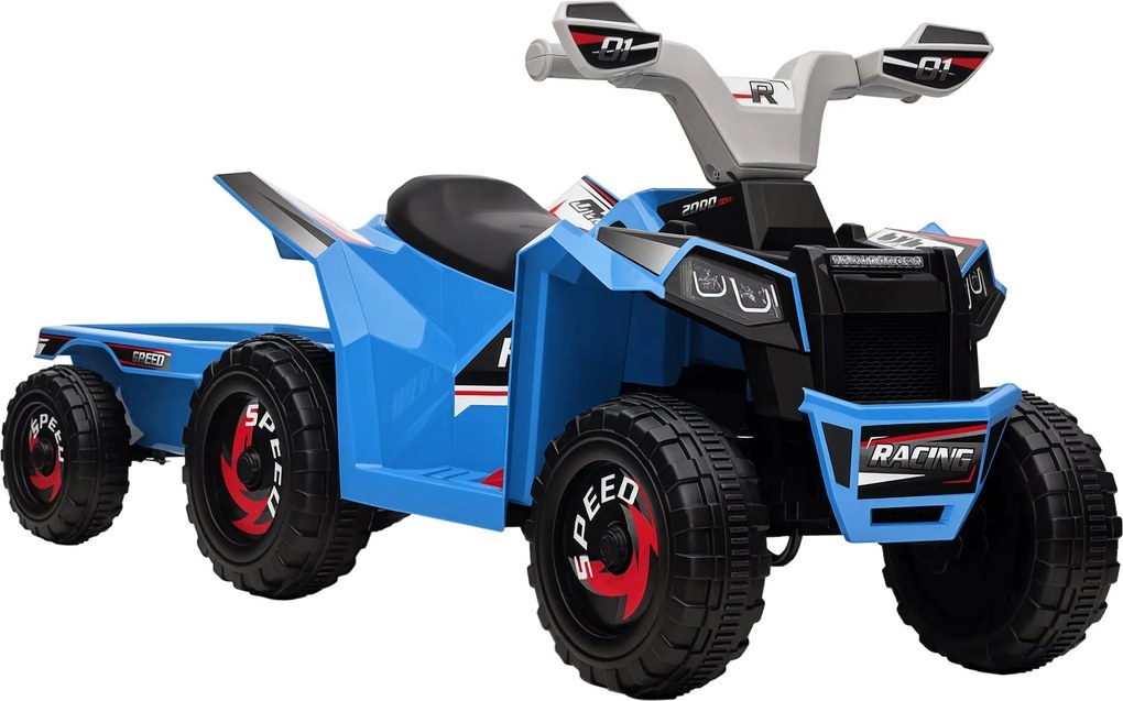 HOMCOM Elektromos Quad Gyerekeknek 6V, Játékautó 1.5-3 Éves Gyermekeknek, Elektromos Autó Trailerszel, 2.5 km/h, Fém, 106 x 41.5 x 48.5 cm, Kék | Aoso