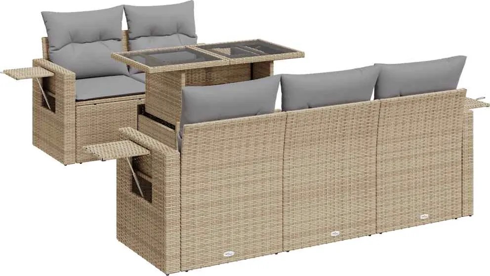 vidaXL 6 részes bézs polyrattan kerti ülőgarnitúra párnával