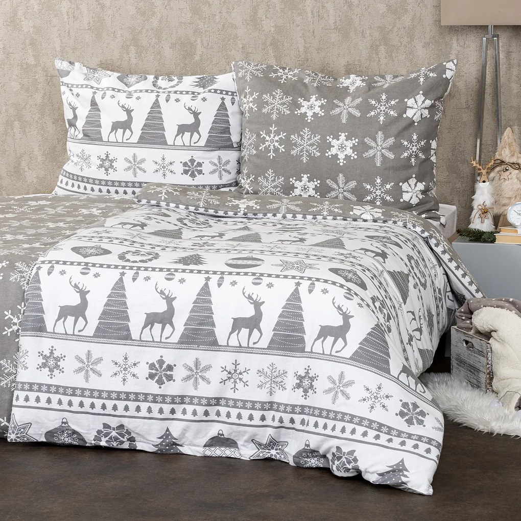 4Home Christmas Time flanel ágyneműhuzat, szürke, 140 x 220 cm, 70 x 90 cm