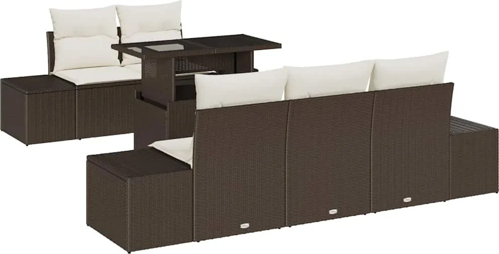 vidaXL Kanapé Szett párnával 6 pcs Barna és Krém polirattan