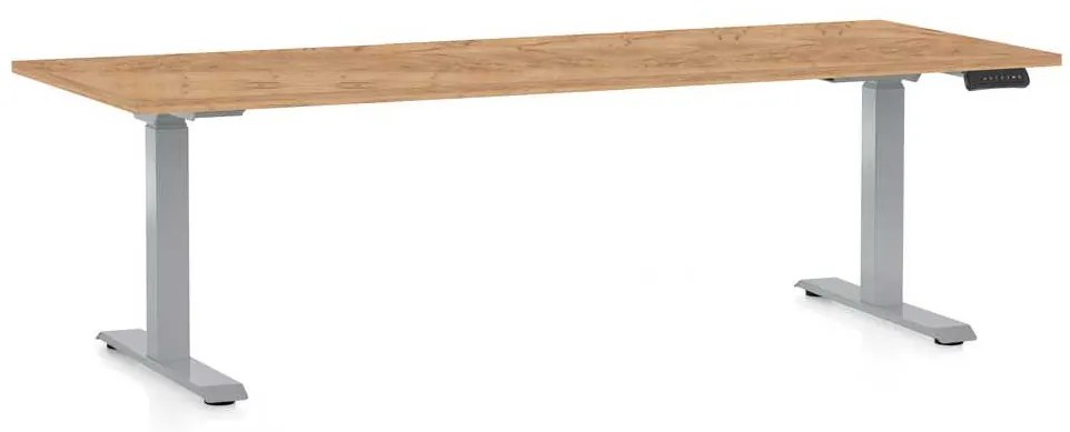 OfficeTech D állítható magasságú asztal, 200 x 80 cm, szürke alap, craft tölgy
