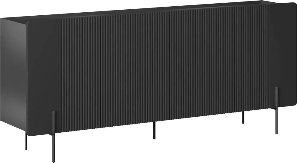 Malmi komód 200 cm négyajtós - matt fekete / fekete lábak
