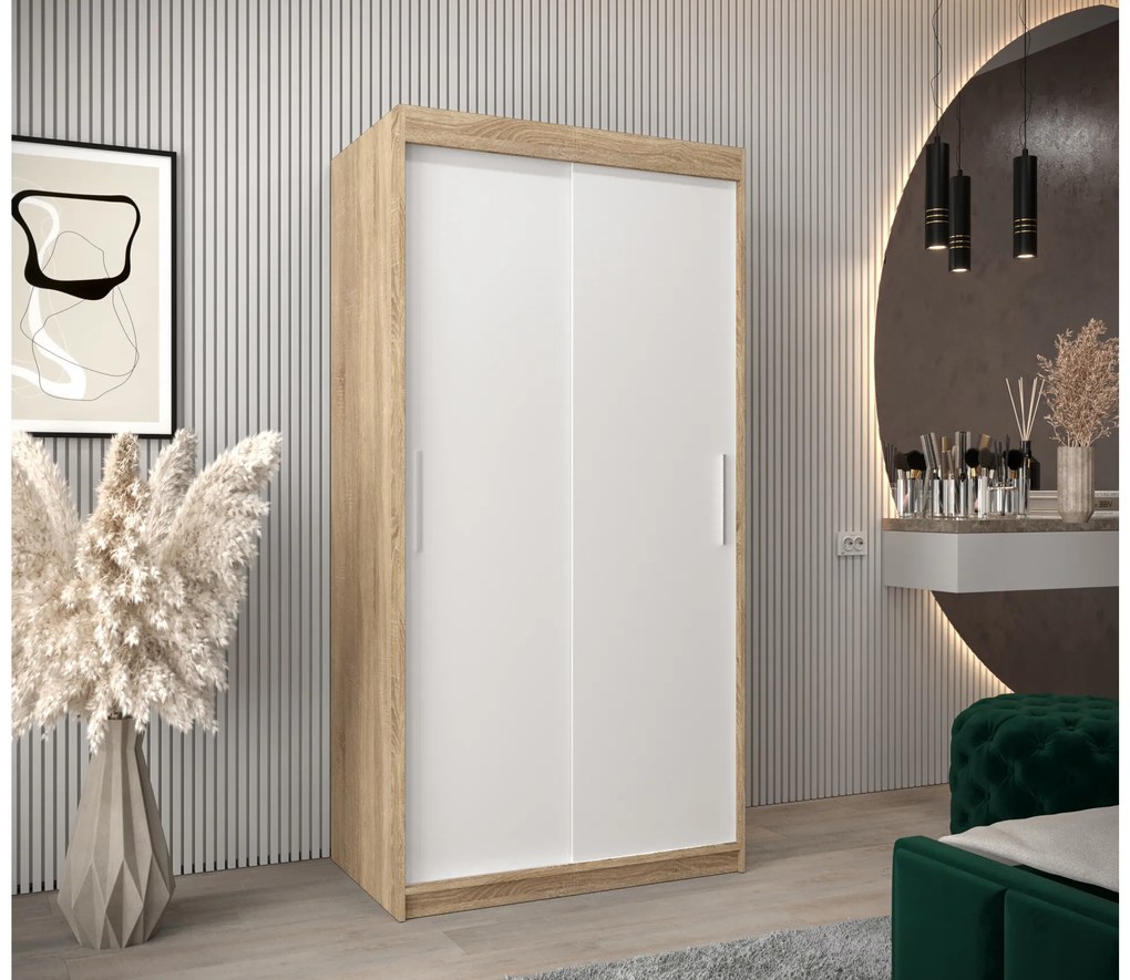 Ruhásszekrény 100 cm Toki (szonoma tölgy + matt fehér). 1064800