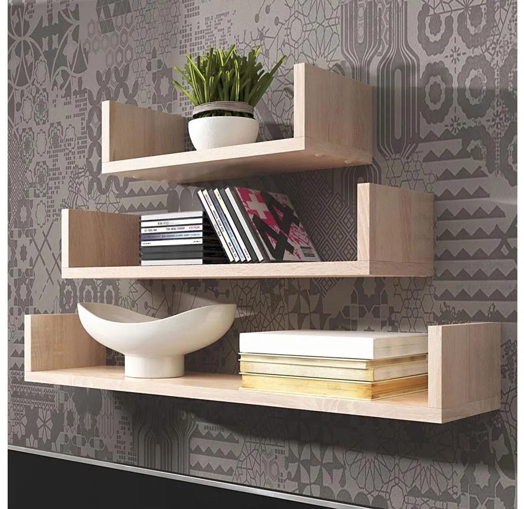 KÉSZLET 3x Fali polc TRIO sonoma tölgy