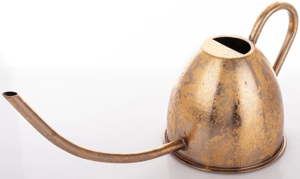 Modern óarany íves vintage koptatott fém kerti locsolókanna 22x39x15,5cm