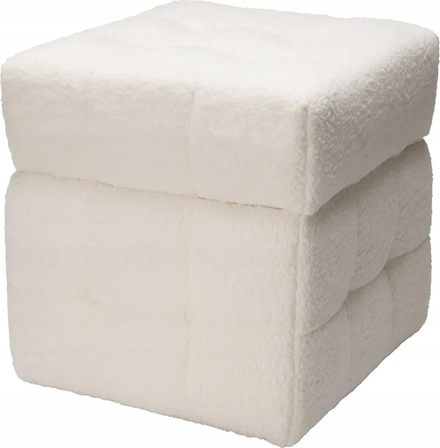 Puff Tárolórekesszel Kocka Plüss Fehér 38 X 38 X 37 CM