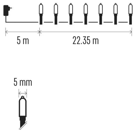 LED karácsonyi fényfüzér – hagyományos, 22,35 m, kültéri és beltéri, vintage