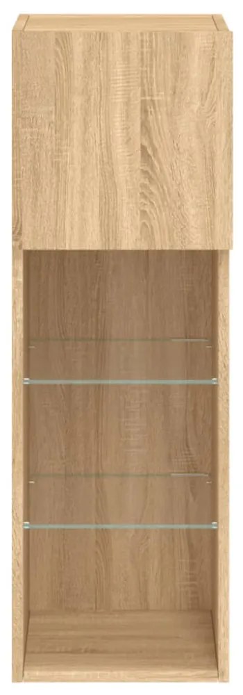 2 db sonoma tölgy színű TV-szekrény LED-ekkel 30,5x30x90 cm