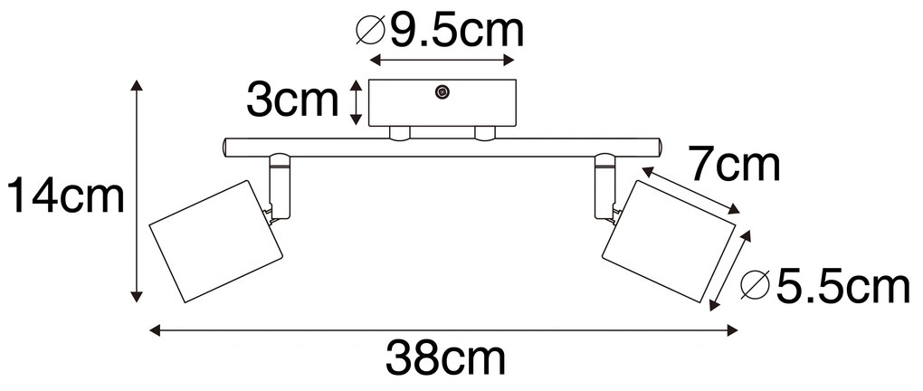Ipari spotlámpa fekete fával dönthető 2-lámpás - Jeana
